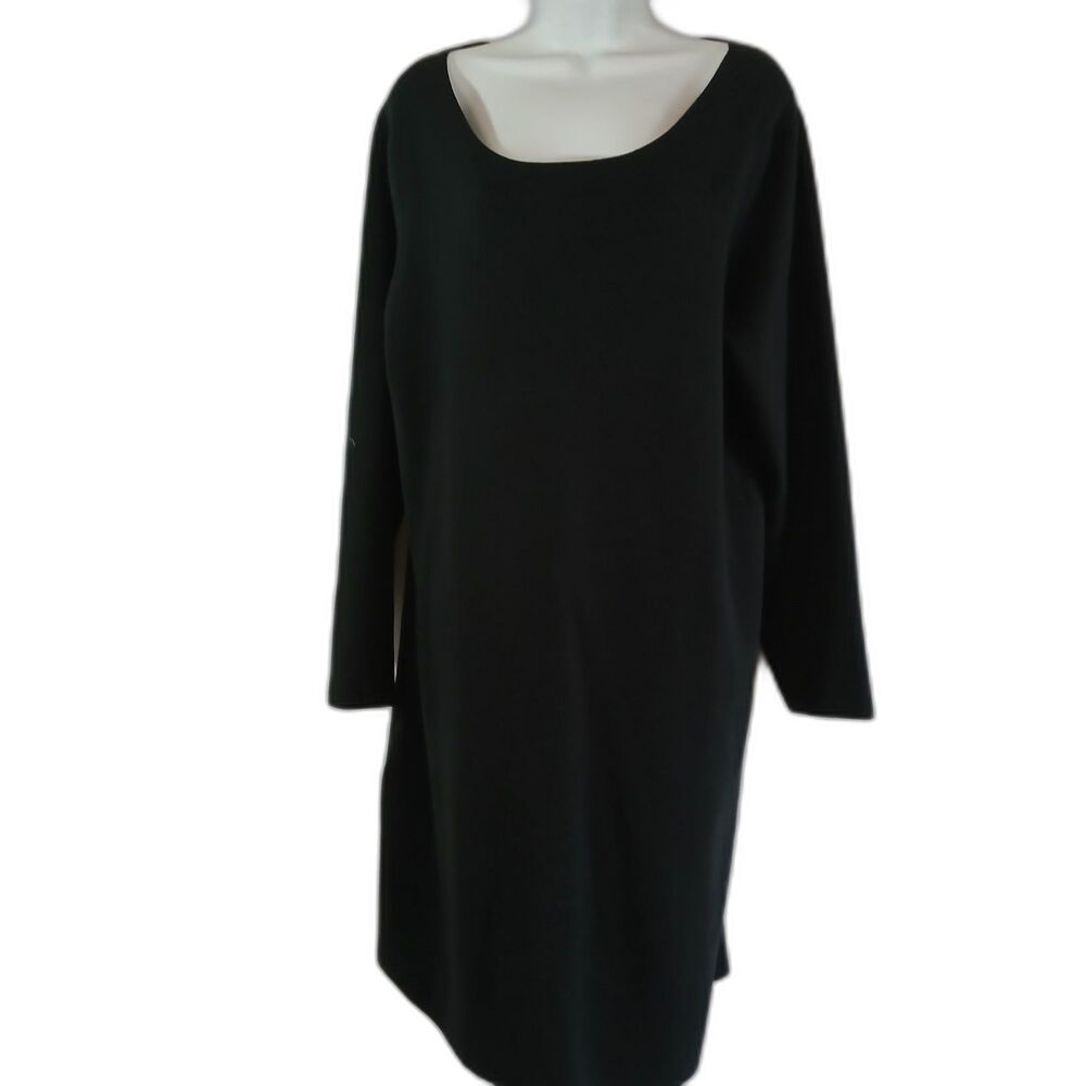 J Jill Dress Black 3/4 Sleeve Scoop Neck Wool Blend  Sz XL Casual Office Travel